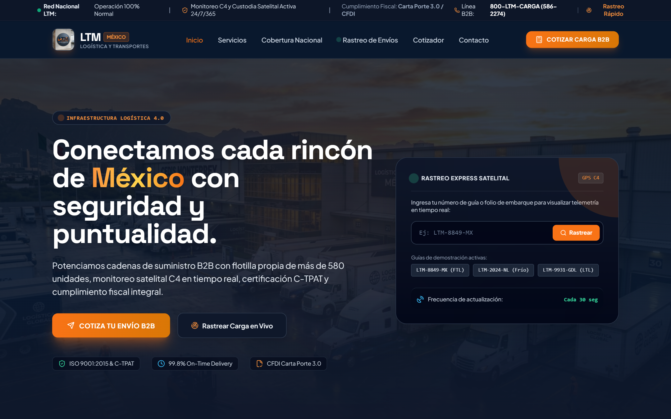 Captura de pantalla de LTM Logística y Transportes de México